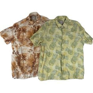 Margaritaville Button Shirt Lot Mens XL‎ Silk Linen Blend Tropical Pineapple